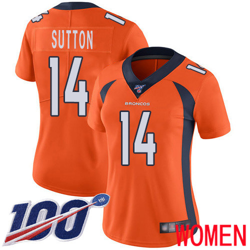 Women Denver Broncos #14 Courtland Sutton Orange Team Color Vapor Untouchable Limited Player 100th Season Football NFL Jersey